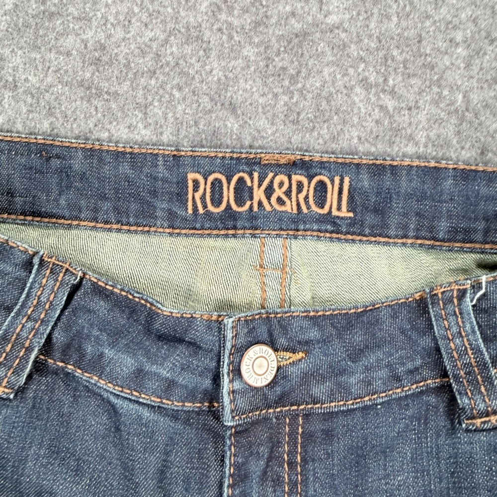 Rock & Roll Cowgirl Riding Jeans 32x30 Dark Wash Embroidered Fringe Hem Boho - Picture 3 of 13